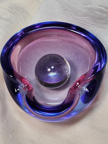 Vintage Murano Sommerso Art Glass Ashtray Blue Pink Purple Styled Alfred Barbini