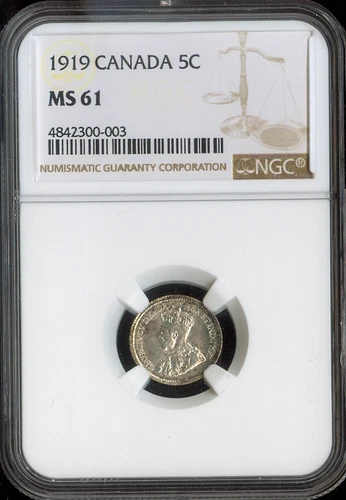 1919 Canada 5 Cents Silver  5C NGC MS61 - Quality