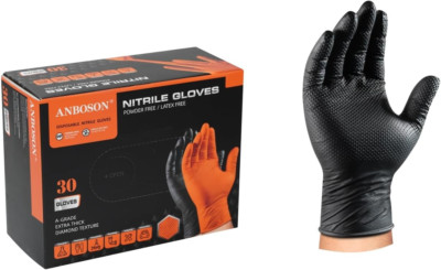 10Mil Nitrile-Gloves Disposable-Black Chemical-Resistant Rubber - Mechanic