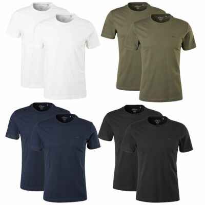 s.Oliver Herren T-Shirts Baumwolle Rundhals Ausschnitt Logo modern | 2 Stück