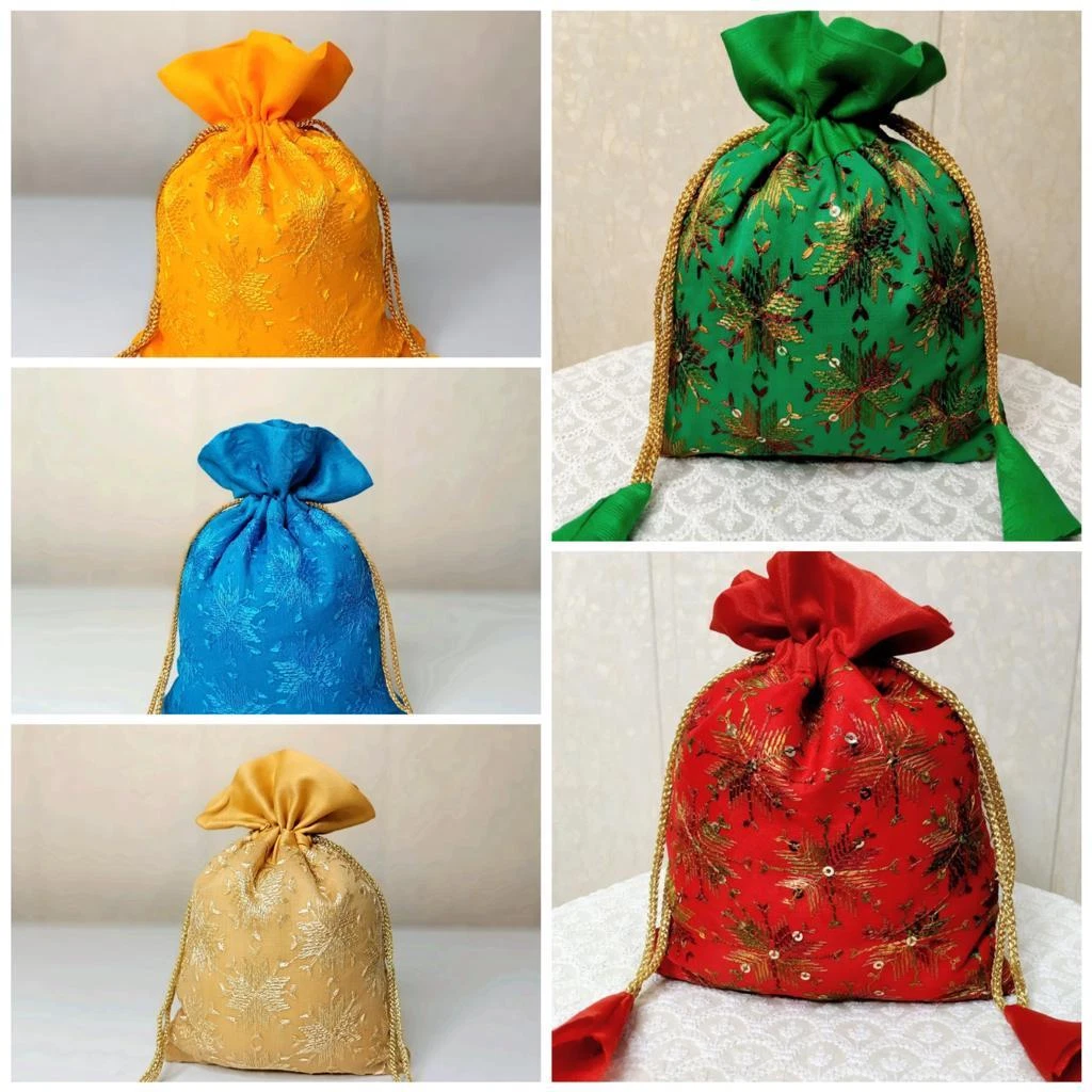 Handmade Potli Bags for Return Gifts Women Ladies Party Sankrati Vrat  Mehandi Sangeet Shagun Bags Pooja Combo Pack of 5