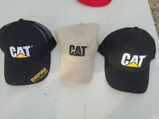  Set Of 3 CATERPILLAR CAT LOGO HAT CAP BLACK AND TAN KHAKI BLACK TRIM. SNAPBACK