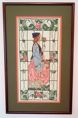 GATHER YE ROSEBUDS WHILE YE MAY FINISHED CROSS STITCH w/PROFESSIONAL FRAME