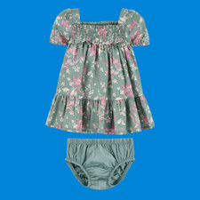 Oshkosh B'gosh Girls Floral Print Smocked Dress NWT Size 12m Green