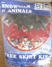 Vintage Design Works Snowman Animals Felt Christmas Tree Skirt Kit 36" New