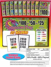 Pull Tab Ticket - Hard Card - Game - 6 Pack Dragon Fire - 153 ct ea