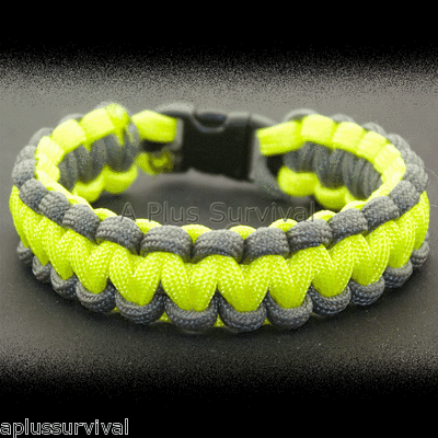 Foliage Green & Neon Yellow Paracord Emergency Survival Rope Bracelet Made USA
