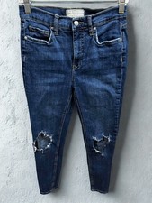 Free People Skinny Jeans Womens Size 26 Blue Distressed Mid Rise Stretch