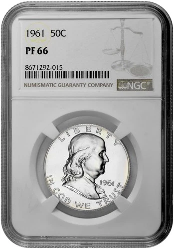 1961 50C Proof Silver Franklin Half Dollar NGC Graded PF 66 in New Holder