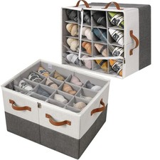 Shoe Organizer for Closet 2 Pack, Foldable Shoe Box with Adjustable Dividers ...