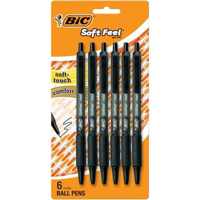 BIC Soft Feel Ballpoint Pen with 1.0 mm Medium 1 Count (Pack of 6), Black Ink 