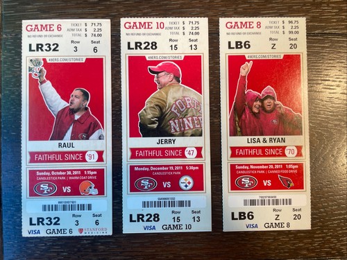 2011 San Francisco 49ers Tickets Stub Lot Pittsburgh Steelers Browns Cardinals