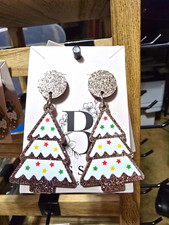 Christmas Tree Dangle Drop Earrings Multicolor Acrylic Push Back