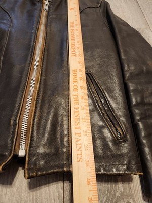 VINTAGE Schott NYC Leather Jacket Cafe 70s Size 42 Brown Talon Fur
