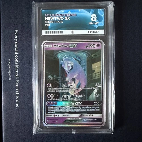 2017 Shining Legends (Sun & Moon): Mewtwo GX Secret Rare #78/73 Ace Grading 8