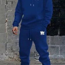 NY Logo Blue Tracksuit Set - Size 100, Warm Fleece Lined