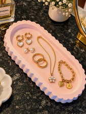 Handmade from home Pink Oval Scalloped Edge ceramic Tray Matt Finish Small