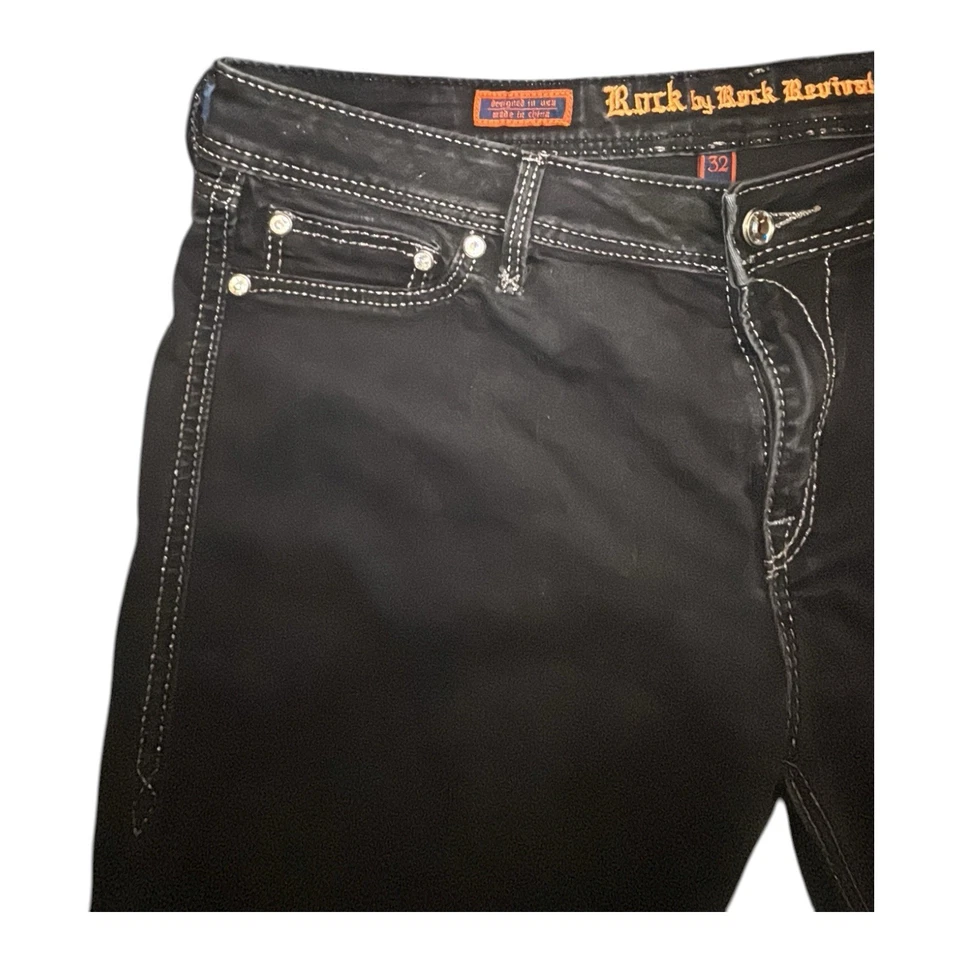 Pantalones de mezclilla Rock Revival para mujer 32 negros encerados Carla legging ajustados occidentales Foto 4 de 4