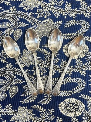 c. 1900-1910 Edwardian EPNS Teelöffel 4er Set   kunstvoll verschlungen