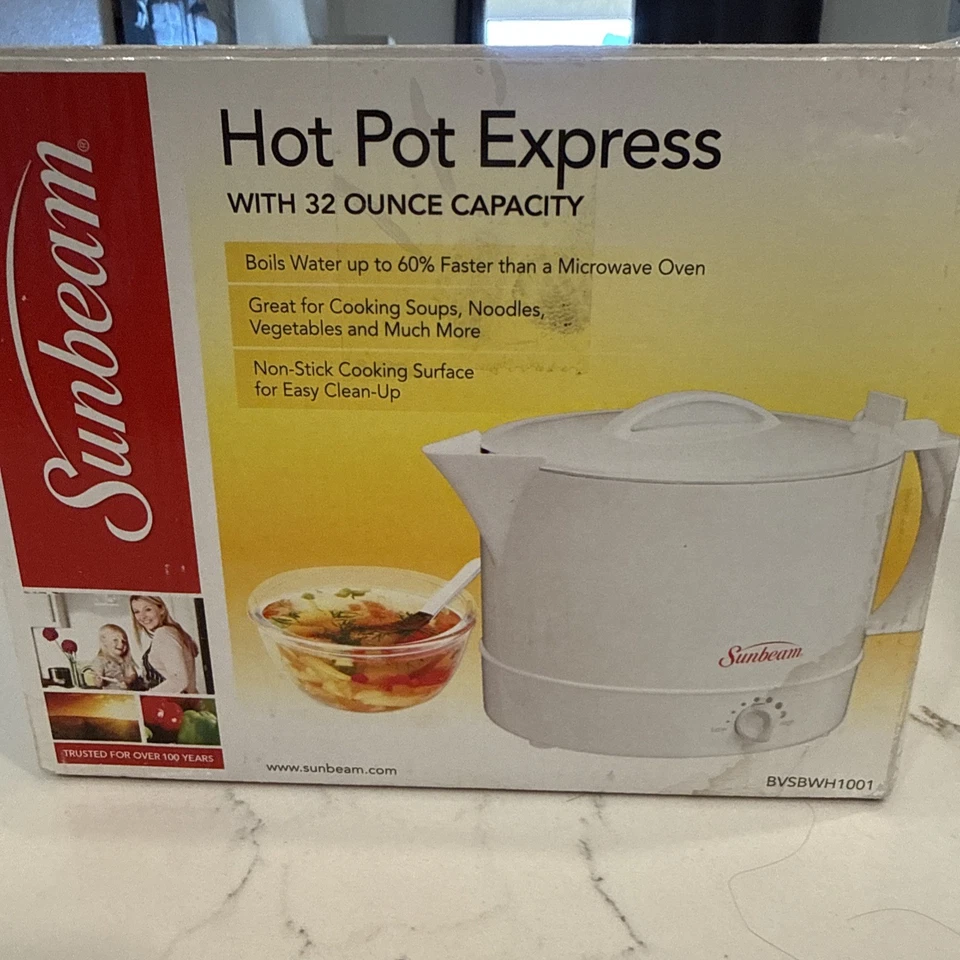 SUNBEAM Blanco ELECRTIC Hot Pot Express CALOR AJUSTABLE 32 Onzas CALENTAMIENTO RÁPIDO Foto 2 de 4