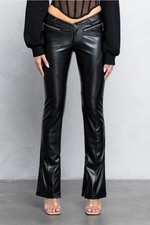 Womens Black Real Lambskin Leather Pants Slim Fit Trousers Bootcut wide pant W10