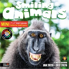 Smiling Animals 2026 Mini Wall Calendar 12 Month | 7" X 14" Open | Thick & Sturd