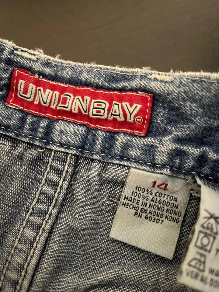 Vintage Unionbay Cargo Jeans Girls 14 Blue Denim Carpenter Zip Hem Baggy 90s - Image 3 of 4