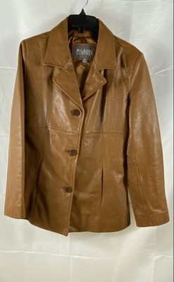Wilsons Leather Women's Tan Three Button Genuine Leather Blazer Jacket Sz M