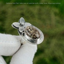 Christmas Deal 925 Silver Turritella Agate Gemstone Statement Engagement Ring