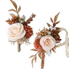 Retro Champagne Caramel Color Wrist Corsage and Boutonniere Set Artificial Co...