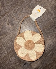 C C California Natural Straw Daisy Floral Kids Mini Purse Bag Boho Neutral