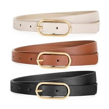 Women Skinny Leather Belt for Dress Fit Size 26"-31" A-black brown coffee