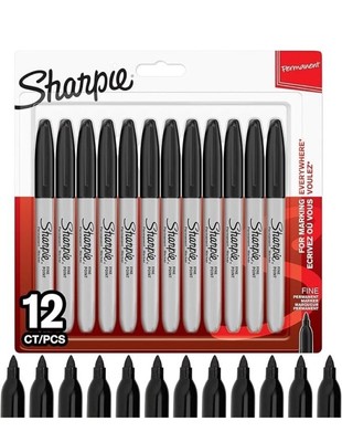 Schwarz Sharpie Feine Spitze Permanent Marker Stifte - BRANDNEU 12er Pack