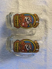TWO Vintage Billy Bob Show Biz Pizza Place Glass Cup Stein Mugs W/ Handle 1980s