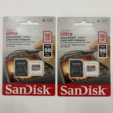 2x SanDisk Ultra 16GB microSDHC UHS-I Memory Cards 98mb/s SD Adapters Sealed