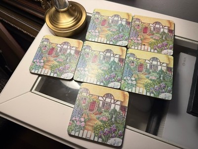 Vintage 4er Set Landhaus Garten Tor Katze Untersetzer ~ Wilscombe Design Matten