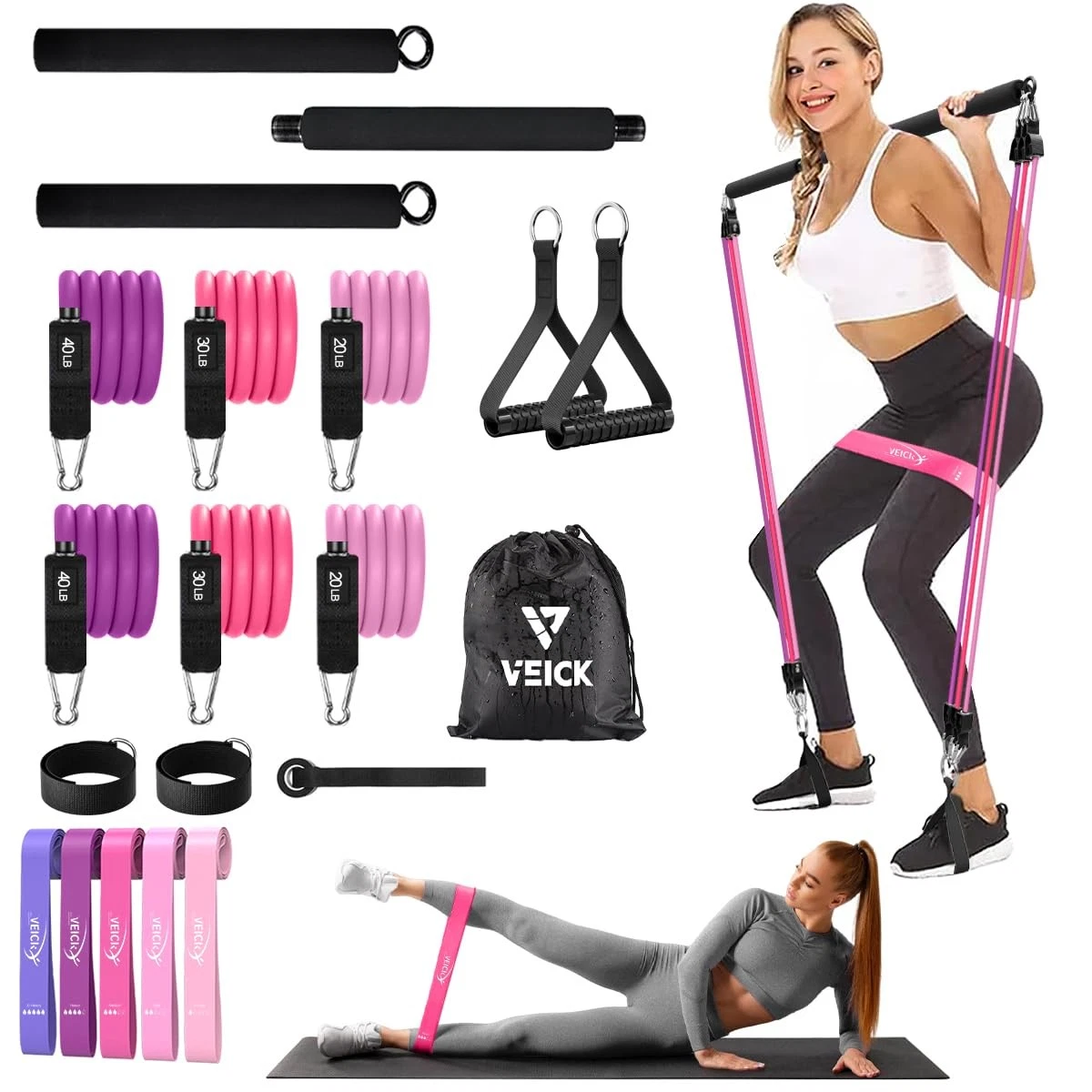 Pilates Bar Kit with Resistance Bands, Elastic Workout Bands for Men and , Se...