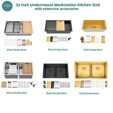32" Undermount Workstation kitchen Sink, Single/Double Bowl Stainless Steel Sink