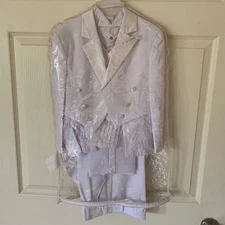 Boys White Tuxedo 3 pc Suit Set Angel on Back Size 6 Church Formal Wedding Event