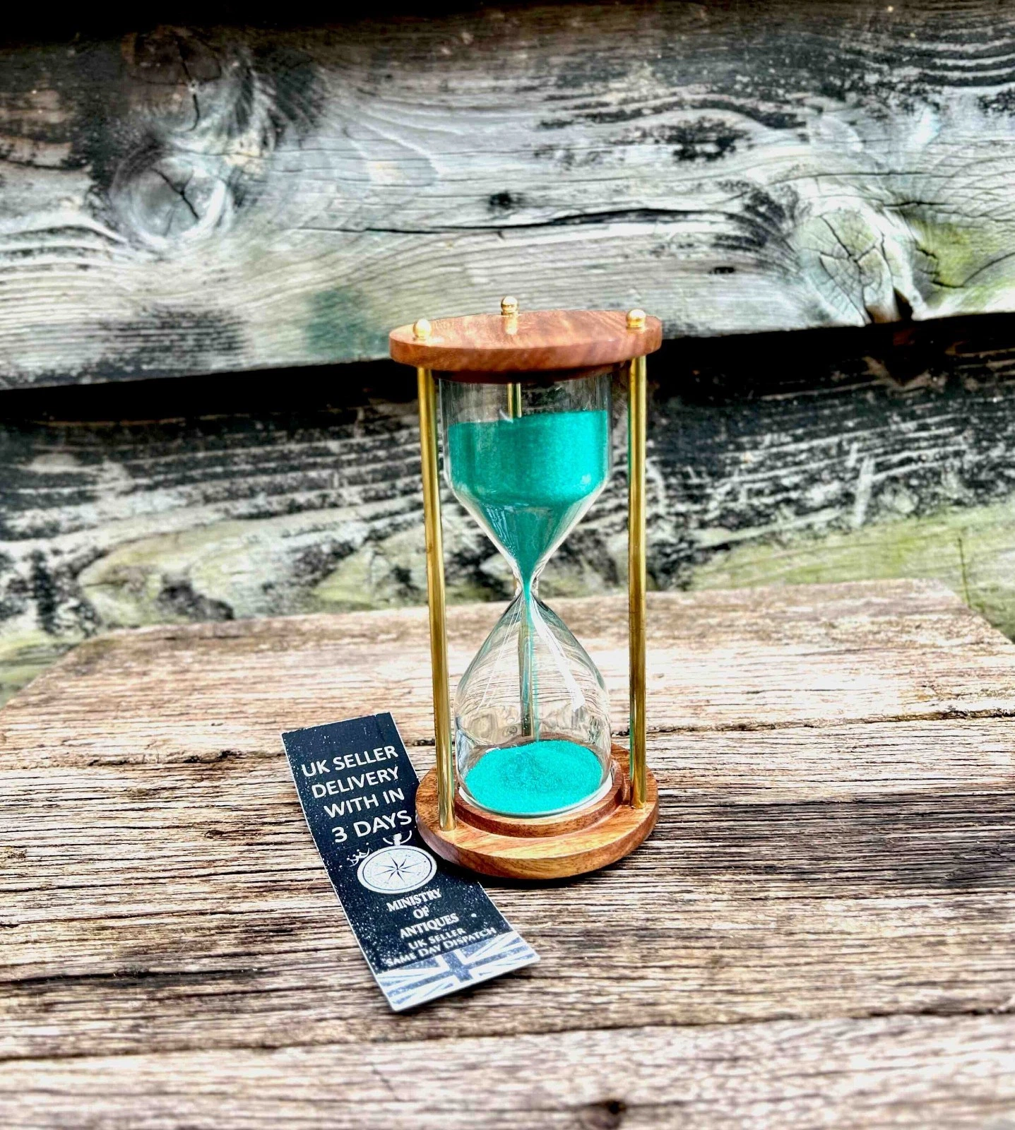 Victorian 6 Inch Wooden Hourglass Sand Timer with Green Sand Antique Maritime