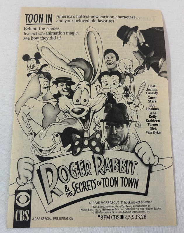1988 CBS tv special ad ~ ROGER RABBIT & THE SECRETS OF TOON TOWN Bob Hoskins
