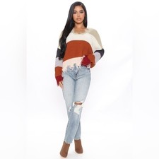 Fashion Nova Gimme More Distressed Sweater - Rust/combo medium