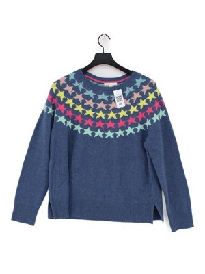 White Stuff Women's Jumper UK 16 Blue Geometric 100% Wool Crew Neck Pullover
