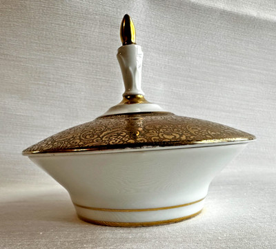 Nice Vintage Porcelain Golden White Sugar Pot German Kronach Bavria Bowl Signed