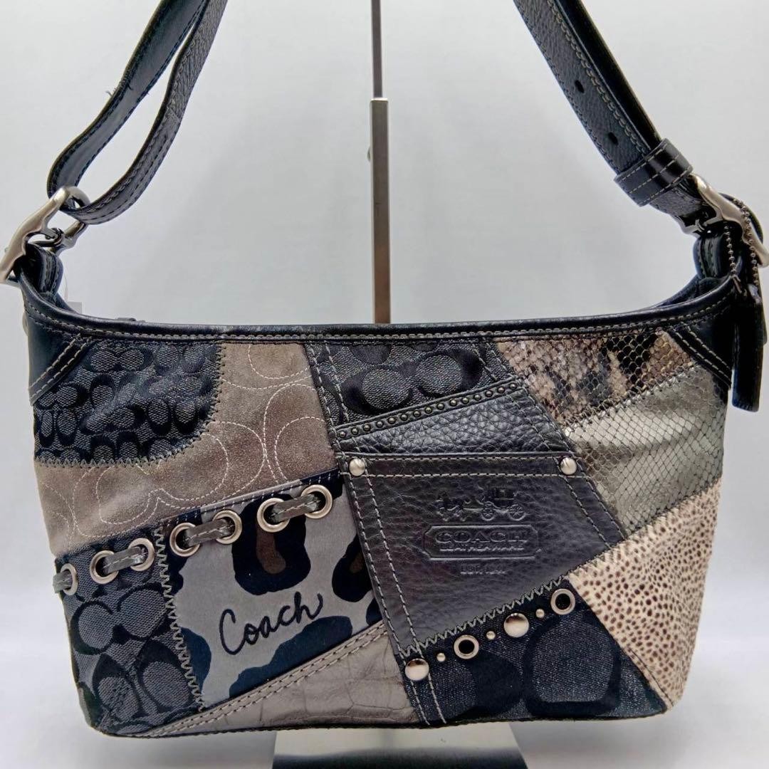 COACH Patchwork Exotic Denim Leather Shoulder Bag… - image 2