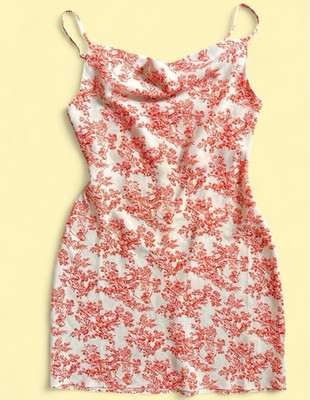 Urban Outfitters Red Toile Satin Slip Dress Cowl Neck Strappy Sleeveless Size S