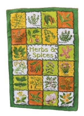 Vintage Linen Tea Towel HERBS & SPICES Item Copyright E.P.L No. 1258 Bold Colors