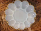 Vintage White Milk Glass Anchor Hocking Deviled Egg Plate With Gold Trim 10"
