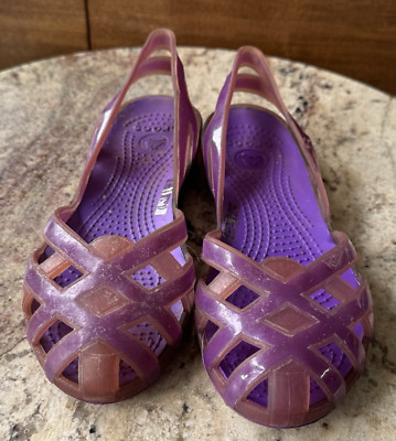 Crocs Girls J2 2  Purple Shoes Sandals Flat Huarache Sling Back Jelly Water