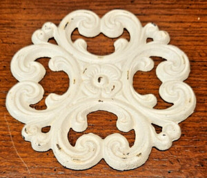 Vintage White Distressed Ornamental Wrought Iron Molding Applique 5.5"